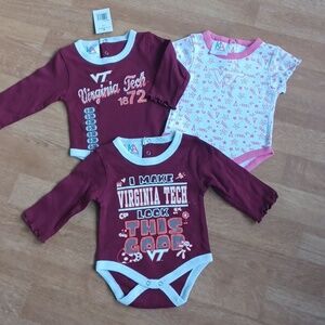 Virginia Tech baby girl bodysuits set of 3, 0-3 months